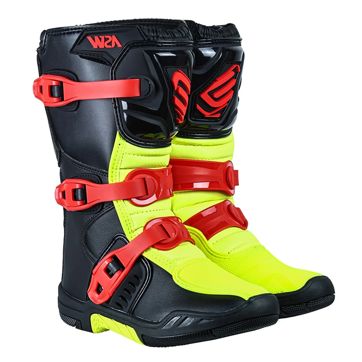 Bota ASW INFANTIL Preto/Amarelo Flúor/Vermelho - Spinelli Motos
